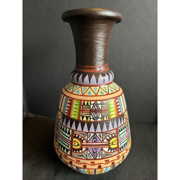 Tesoro's Manila Hand Painted Pottery Vase 7.75” Art Pottery Made In Philippines - Picture 2 of 11